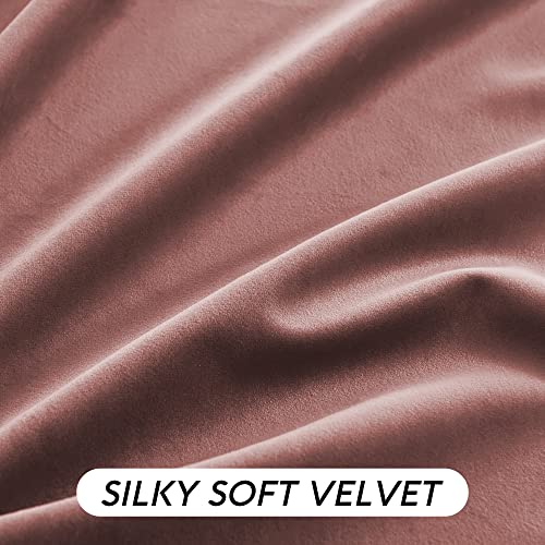 Image of RYB HOME Pink Velvet Curtains 72 inches with Hook Belt, Back Tab | Thermal Insulated, Privacy UV Heat Blocking, Luxurious Drapes, Nursery Dormitory Bathroom, W52 x L72, 2 Panels Set