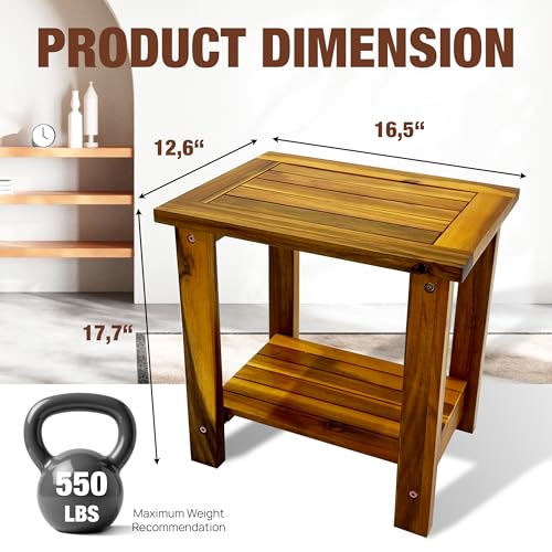 GREEN ALLUVIUM Double Adirondack Table - Weatherproof Outdoor Side Table - Patio End Tables for Outside - Adirondack Side Table - Acacia Wood 2-Tier End Table for Indoor & Outdoor Use - Thumbnail 3