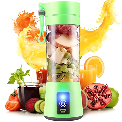 Retoo Draagbare persoonlijke mini-mixer met 1500 mAh en 380 ml, elektrische blender, 4 messen, geschikt voor smoothies, milkshake, fruitshake, USB-sapmixer, reizen, thuis, outdoor, groen
