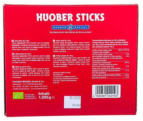 HUOBER bio Mini Sticks, Thekendisplay mit 30 x 40g Beutelchen