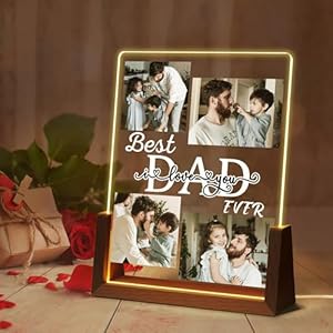 Personalized Father’s Day Gifts for Dad from Daughter Son Wife, Custom Acrylic Plaque Printed Walnut Picture Frame With LED Night Light, Birthday Christmas Dad Gifts from Daughter, Best Dad Ever Gifts
