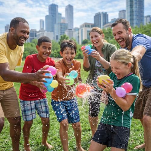 Image of Rozi Decoration Happy Holi Quick Fill Water Balloons Set with Hose Adapter | Self Sealing Water Balloons for Kids Outdoor Water Play | Pack of 3 Bunches (Approx. 111 Balloons) Holi Decoration Items