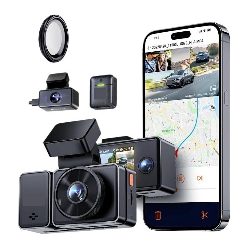E3 3 Channel 2 7K Dash Cam for Cars Dash Camera with IR Night Vision Voice Control Parking
