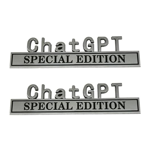 2Pcs Chat GPT Special Edition Emblems 3D Chat GPT Badge Front Hood Sticker Decal with 3M Tape Replacement for Cars, Trucks, Motorcycles, Boats & Laptops (Chrome/Black)