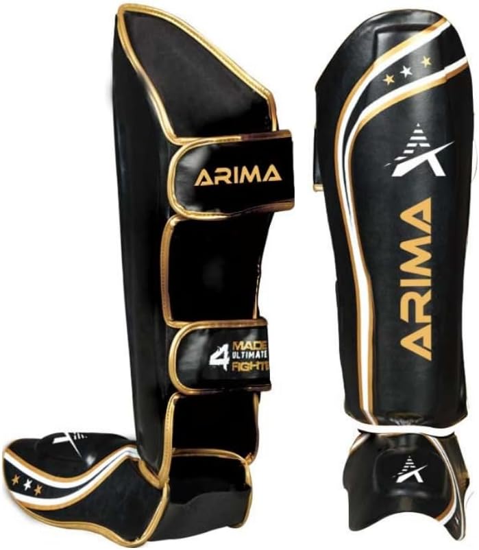 Martial Arts Shin Guards for Kickboxing, Muay Thai, MMA, and Sparring - Durable PU Leather with High-Density Padding - Adjustable Straps for Men, Women, Youth