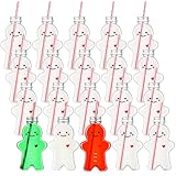 Sliner 20 Set Christmas Bottles with Straws Including 20pcs Plastic Drink Empty Bottle & 20pcs Straws & Caps for Christmas Party Juice Milk Cup Drink Water Containers(Gingerbread Man)