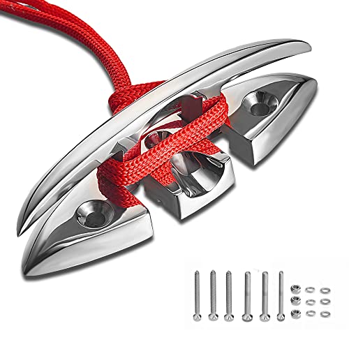 TINGZHIGO Boat Folding Cleats 5 inch 1 Pack, Flip-up Metal Dock Cleats, 316 Stainless Steel, with Screws and Locking Nuts