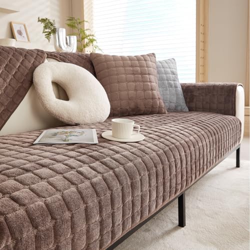 Furnestorica 2 StüCk Weicher Flanell-Sofabezug, Premium Rutschfester Sofa üBerzug 1 2 3 4-Sitzer-Couch üBerzugfüR Sektionssofas, Waschbarer L-föRmiger Möbelbezug (Kaffee, 90x160cm Und 90x210cm)