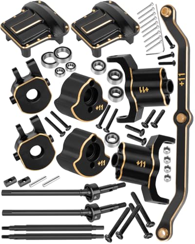 RCHuiWow RC Axle Widening & Diff Cover Upgrades Part for 1/18 Trx4m RC Crawler Car,Brass Front & Rear 11MM Wider Axle Widening(11mm Wider on Each Side) w/ 2pcs Diff Cover for 1/18 Trx4m,Black