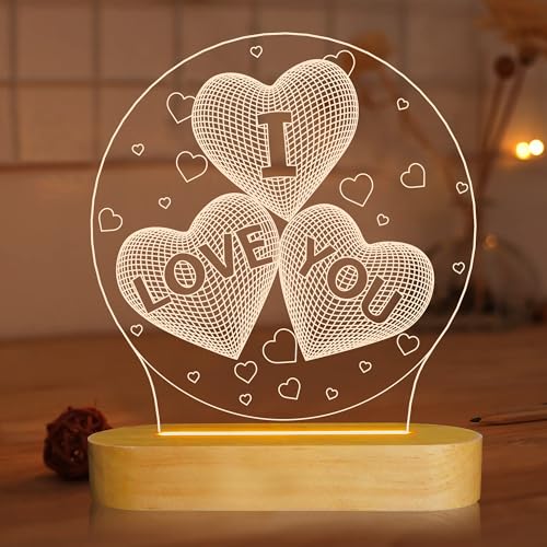 I Love You 3D Night Light LED Illusion Heart Table Lamp for...
