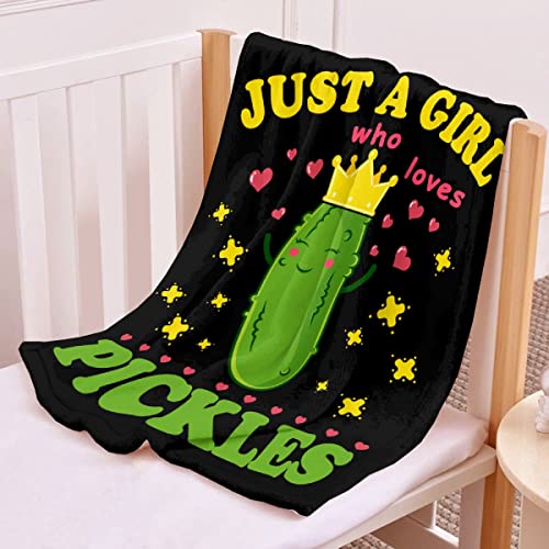 Image of Pickle Blanket Funny Gift for Girl Women Comfy Plush-Just A Girl Who Loves Pickles Fleece Throws Food Lightweight Sheet Super Soft Teen Kid Quilt Flannel Blankets for Bedding Sofa-40x50 Inches