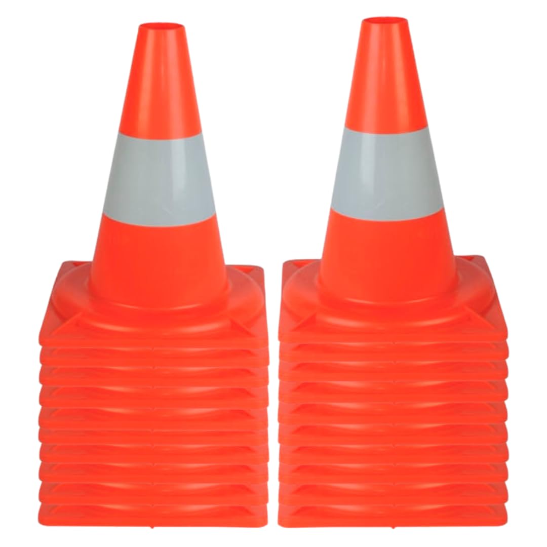 Technosafety Cône de signalisation Orange 20 pièces - 33 cm de Hauteur - HDPE - Cônes - Cône de Sécurité