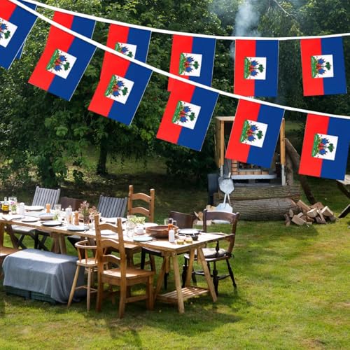 Image of Haiti Flags Haitian String Flag Banners for Patriotic Events Independence Day Sports Bars Inside Outside Decorations 33 Feet 30 Flags