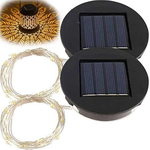 Adifare 2Pcs Solar Watering Can String Lights Replacement Top IP55 Waterproof LED Solar Panel Lantern Lid with 36 LED String Lights Round Solar Lights Replacement Part for Hanging Lanterns Cover