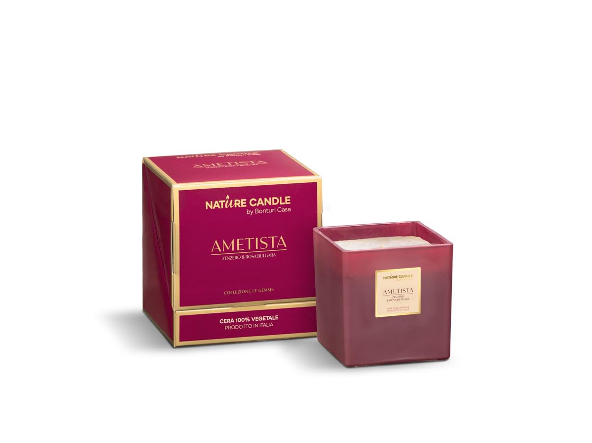 Nature Candle Linie Le Gemme - Duftkerzen 330 g - Amethyst - Ingwer und bulgarische Rose