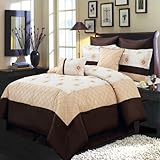 Royal Hotel Bedding Madison Gold, Ivory and Chocolate Olympic Queen Size Luxury 8 Piece Comforter Set Includes Comforter, Bed Skirt, Pillow Shams, Decorative Pillows
