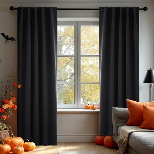 Deconovo Blackout Curtains  Room Darkening, Noise-Reducing, Thermal Insulated  Energy-Efficient Window Treatment for Bedroom, Living Room & Home Office  2 Panels, Black, 42W x 95L Inch
