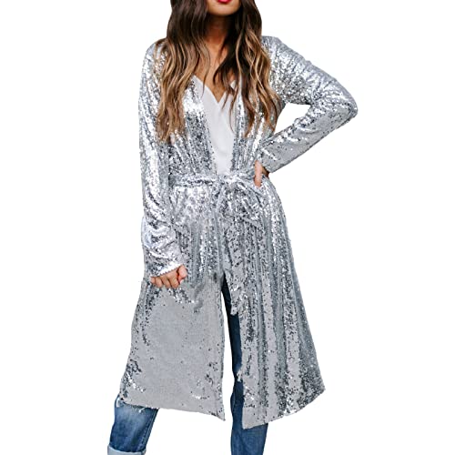 Manteau cardigan doudoune rose femme décontracté avec boutons et paillettes argent