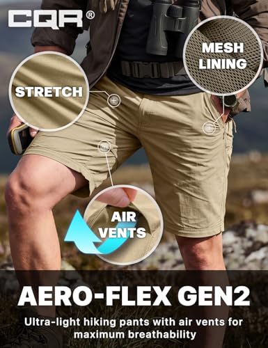 Image of CQR Men's Convertible Cargo Tactical Pants, Water Resistant Outdoor Hiking Pants, Zip Off Lightweight Stretch Work Pants