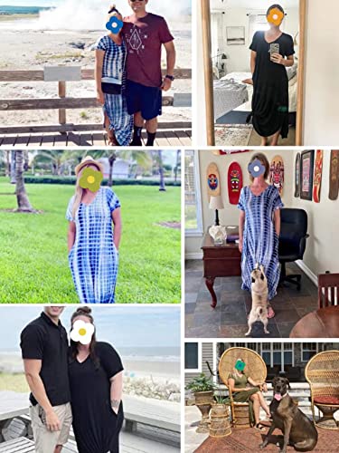 Image of Zilcremo Women Summer Casual Maxi Dress Loose Pockets Short Sleeve Split Boho Dresses Apricot