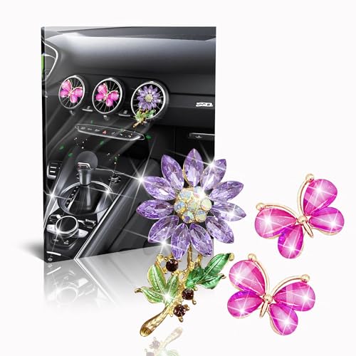 Image of 3Pcs purple Car Decorations Car Air Vent Clip Flower Shape Air Freshener Vent Clip Car Dashboard Decor Ornaments Car Interior Accessories (Purple)