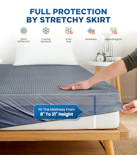 Premium 100% Waterproof King Mattress Protector, Breathable Cooling 3D Air Fabric Mattress Cover, Hypoallergenic Noiseless Bed Cover Vinyl Free, 8-21'' Deep Pocket (Gray)