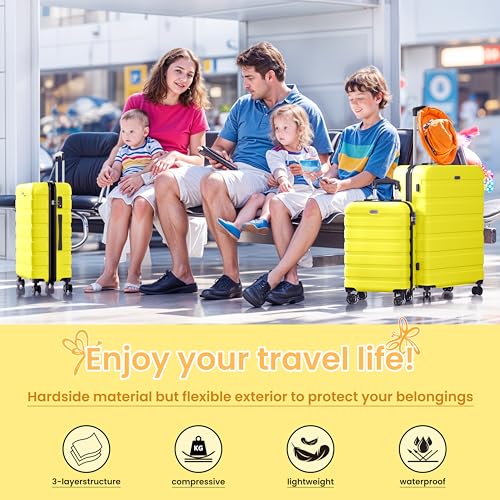 Image of AnyZip Luggage PC ABS Hardside Lightweight Suitcase with 4 Universal Wheels TSA Lock 20 24 28 Inch, Yellow, 3 piece set (20 /24 /28), Fashion