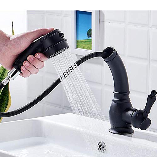 Robinet de lavabo noir à douchette extractible 2 modes jet d'eau chaud froid