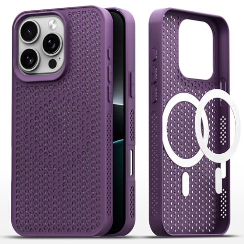 Image of Pikkme Back Cover for iPhone 16 Pro | Honeycomb Cooling Design | Silicone Heat Dissipation | Mag-Safe Compatible | Shockproof Camera Protection Bumper Case (Purple)