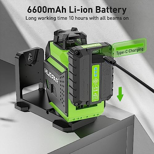 Huepar 3 x 360° Laser Level Green 3D Self-Leveling Cross 12 Lines Laser Level Three-Plane Leveling and Alignment Laser Tool, Rechargeable Li-ion Battery with Type-C Charging Port & Hard Carry Case