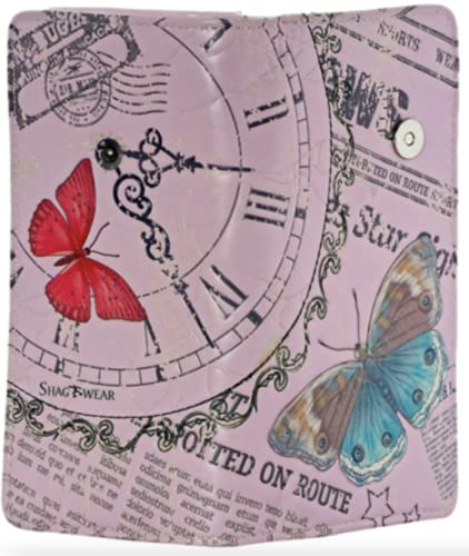 Shag Wear Butterflies Vintage Time Piece Large Fashion Wallet for Women Vegan Faux Leather 7" Pink - Image 4