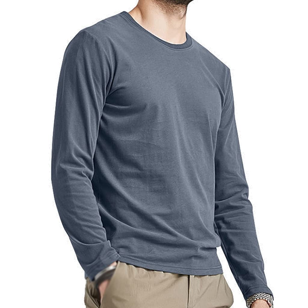 カジュアルキープウォームセーター 春秋メンズ綿長袖シャツ 無地 ラウンドネック スリム 若者向け 上着 メンズ ボトムスシャツ 屋外での保温に最適 (Color : A, Size : M)