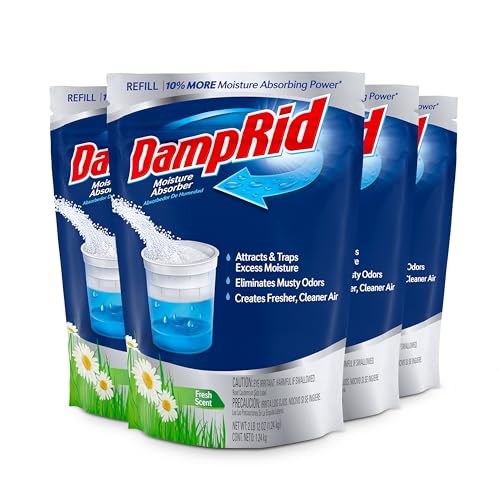 DampRid Refill Bag 44 oz 4-Pack - Fresh Scent Moisture Absorbers for Rooms with Excess Humidity Long-Lasting Eliminates Musty Odors and Creates Fresher Air
