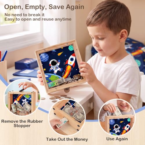 Image of ICOSY Piggy Bank for Kids, Wooden Framed Coin Bank