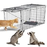 JY CLASSIC Humane Live Animal Trap for Raccoons, Stray Cats, and Similar-Sized Animals. 37 inch Large Heavy-Duty Construction, Reusable, Black Finish to Minimize Reflection and Glare.