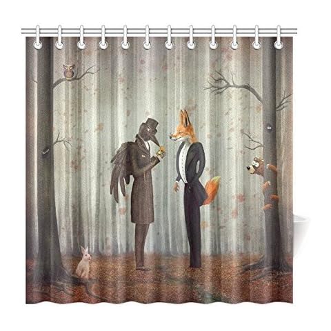 JOOCAR Forest Raven Fox Shower Curtain Cover