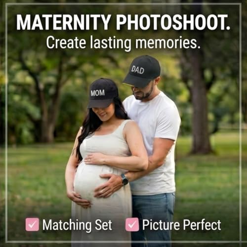 Image of ncgifts Mom Dad Cap Set for Photoshoot | Black Colour Matching Mom Dad Cap | Set of 2 Couple Caps for Photo Shoot & Gifting Free Size