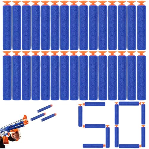 AJNZAU 50 Pièces Nerf Fléchettes Nerf Elite Avec Ventouse, Accessoires De Pistolet Jouet En Mousse Pour Nerf N-Strike, Enfants, Extérieur (Bleu, 7.2X1.3 Cm)
