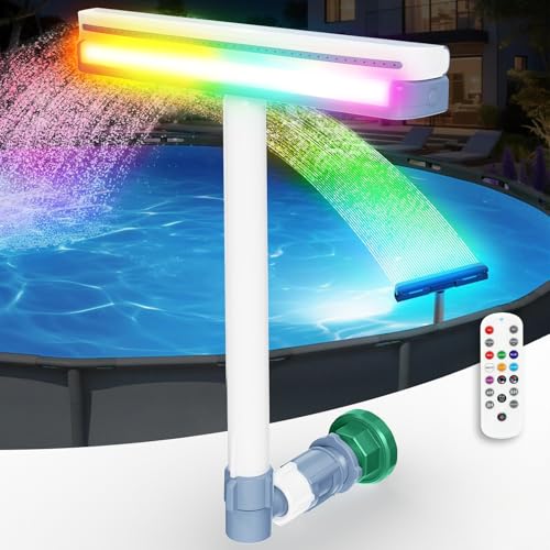 KingSom Pool Wasserfall mit LED llich Wiederaufladbare Springbrunnen Pool Brunnen Wasserfall mit Fernbedienung & Knöpfen Wasserfall Pools Für Aufstellpool & Eingegrabene Pools Pool Fontäne-Grün
