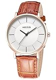 Kezzi Men's K738 Casual Classic Quartz Wrist Dress Watch Ultra Thin Light Brown Leather