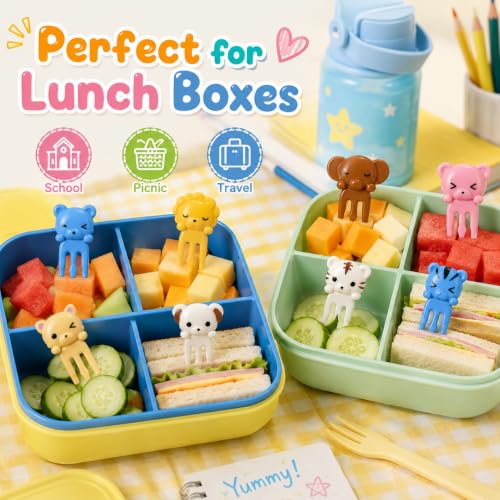 Image of Mshine 10Psc PVC Mini Animal Food Forks Set for Kids, Reusable Bento Box Fruit Forks, Cute Food Picks, Lunch Box Accessories, Snack Picks, Dessert Forks, Party Food Decor, Multicolor, Easy to Clean