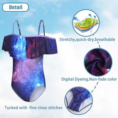 Image of Girls One Piece Swimsuits Off Shoulder Bathing Suit for Kids Hawaiian Swimwear 3-16 Years