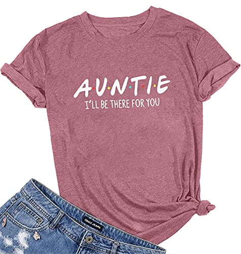 EGELEXY Auntie Shirt Women's Blessed Aunt Casual Short Sleeve Letter Print Funny Tee Shirt Tops Aunt Gift Pink