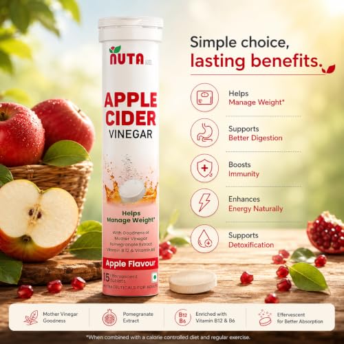 Image of Apple Cider Vinegar Effervescent Tablets | Apple Flavour | With Mother Vinegar, Pomegranate Extract, Vitamin B12 & Vitamin B6 | Fizzy Drink Tablets | 90 tablets
