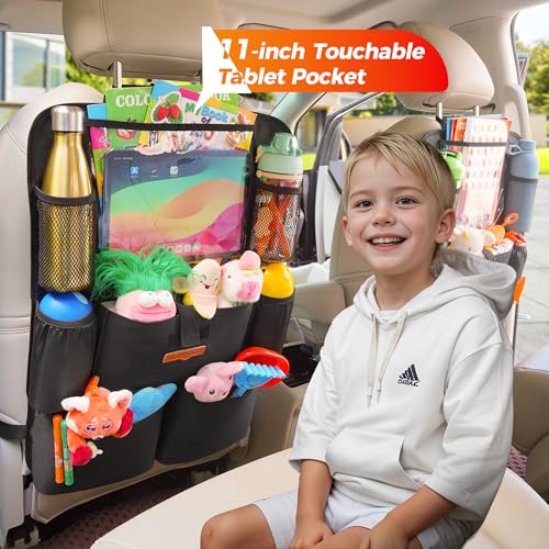 Image of SURDOCA Upgraded Car Organizer with 11-inch Tablet Holder, 8 Pockets, Car Seat Protector for Road Trips - Car Storage and Organizers for Kids, Grey 2PC