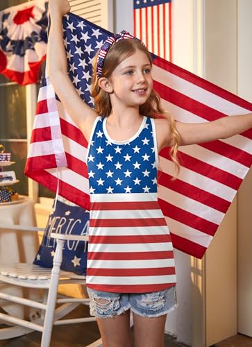 Image of 4th of July Girls Flag Tank Top Back Bow Sleeveless Patriotic Holidays T-Shirt 4-14 Years