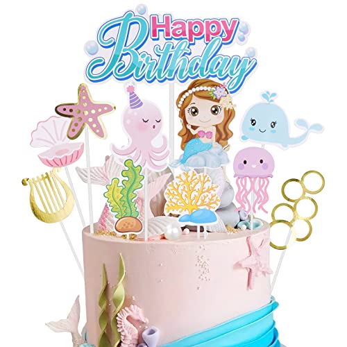 OSDUE Toppers de Pastel Reutilizables - Decoración de Cumpleaños DIY, Tema de Dibujos Animados Lindo - Pony Rosa, Sirena, Animales Marinos, Criaturas del Bosque
