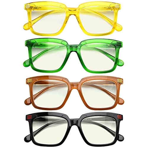 CessBlu 4 Pack Square Anti Blue Light Blocking Glasses for Women Readers, 4pc-mix, +0.0