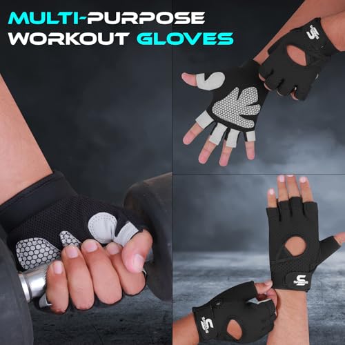 SAWANS Gym Gloves for Men & Women Ladies Weight Lifting Gloves Fitness Workout Breathable Training Non-Slip Grip Silicone Palm Protection Exercise Snug fit Hanging Pull-Ups Dumbbell - Image 6