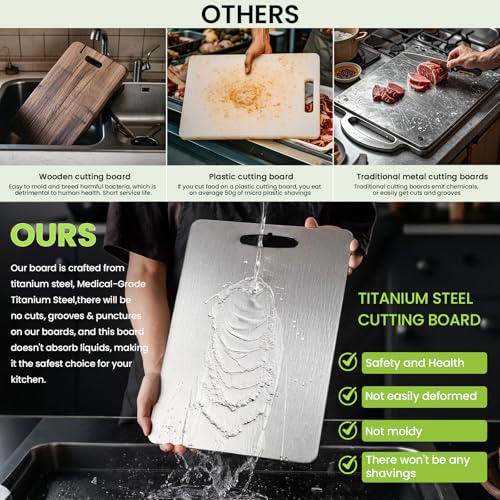 Image of 2 Pack Titanium Cutting Boards for Kitchen,100% Pure Titanium, Cutting Edge Hygiene & Durability, Double-sided food-grade Titanium Cutting Board For Meats Fruist And Vegetables,Easy to Clean(M+L)